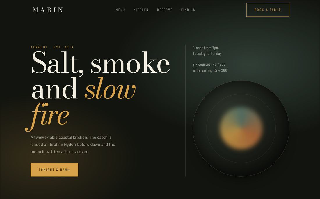 Marin Coastal Kitchen restaurant site — home page